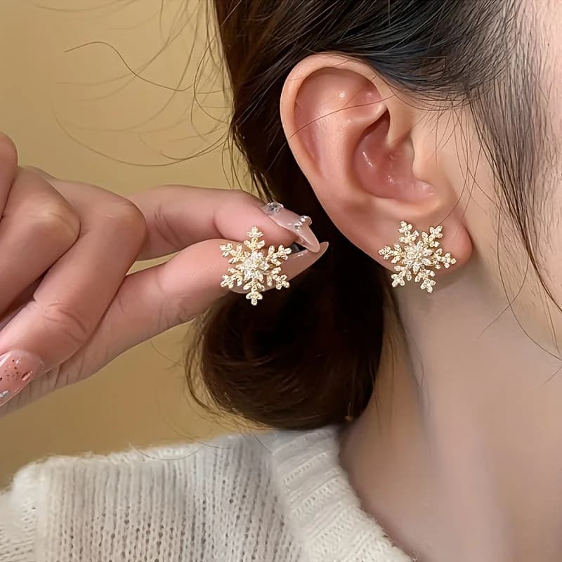 Orecchini Eleganti a Forma di Fiocco di Neve con Zirconia Cubica per Donne, Gioielli di Lusso per Feste Natalizie