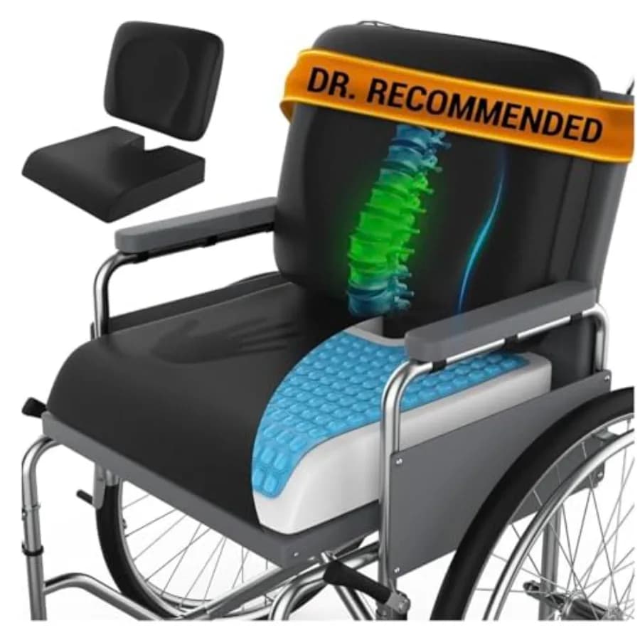 Set di 2 Cuscini Antiscivolo per Sedia a Rotelle - 18"x16" per Alleviare la Pressione, per Adulti e Anziani con Supporto Lombare