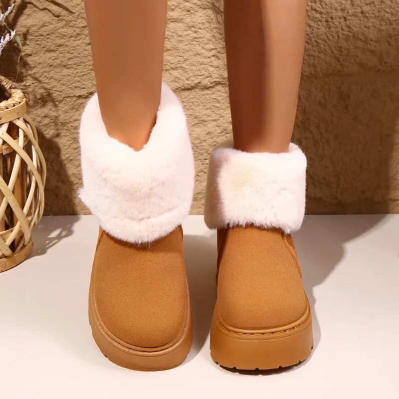 Winter Girls Thick-Soled Round-Toe Warm Short Boot Non-Slip Casual Shoe Women Plus-Size Snow Boots Lady Fleece-Lined Cotton Boot