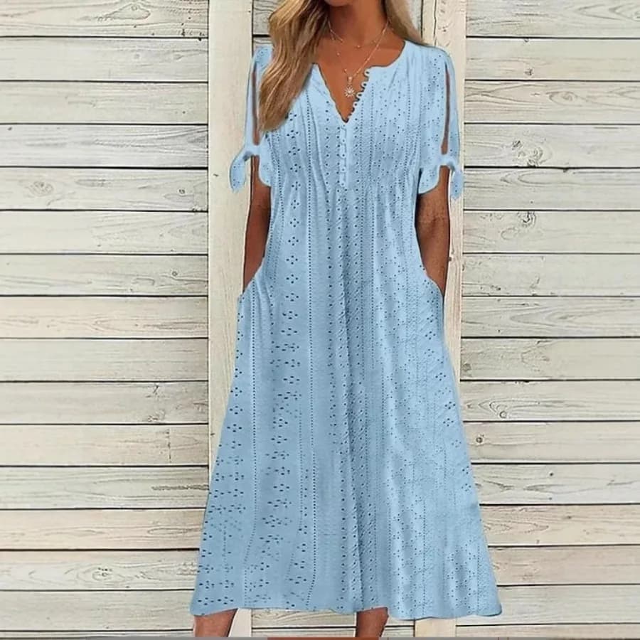 【Nuovo stile】Spot - Abbigliamento femminile europeo e americano, nuovo vestito da donna con scollo a V e pieghe in pizzo