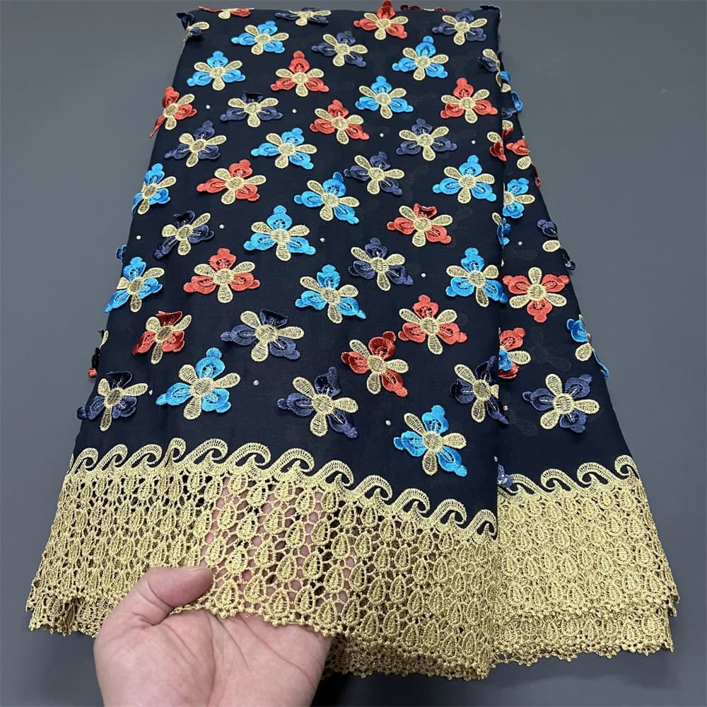 2025 African Nigerian Tulle Lace Fabric Sewing for Dress High Quality Damask polish luxe Cotton Pure Embroidery 5Yard PS0090