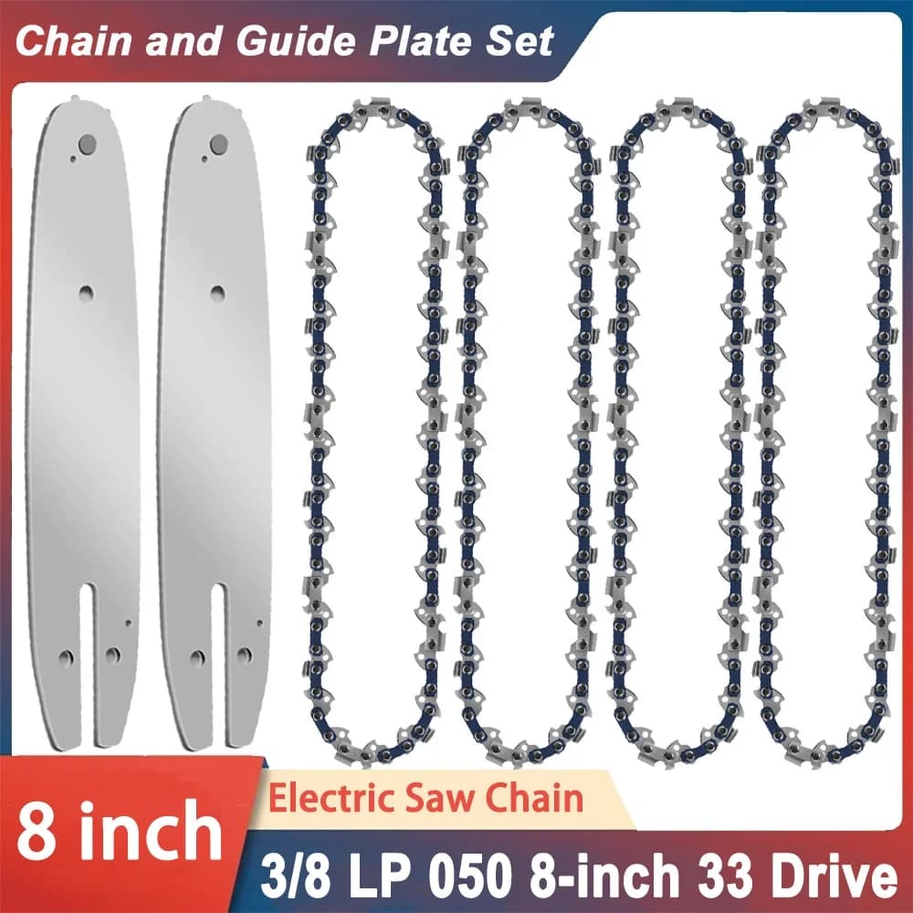 Kit barra guida catena motosega in lega da 8 pollici ad alte prestazioni 33 maglie motrici Passo 3/8 "LP 0,050" Spessore dente guida Sega elettrica