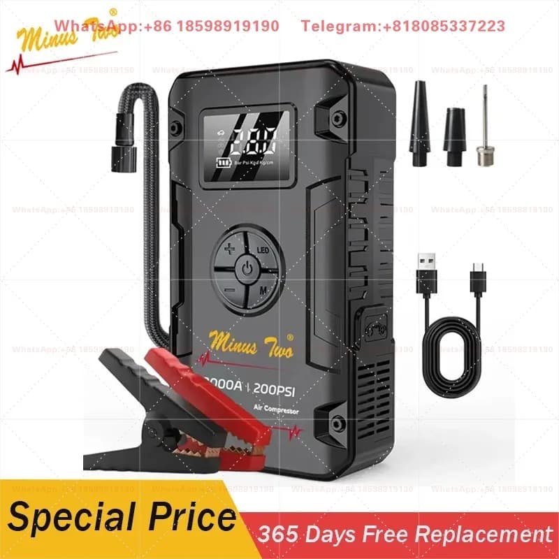 Portable 8000A Jump Starter 200PSI Air Pump Power Bank 4 In 1 Air Compressor Cars Battery Starters Starting Auto Tyre Inflator