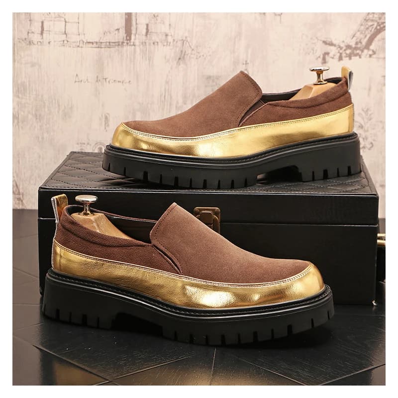 men fashion party prom cow suede leather shoes slip-on lazy shoe breathable platform loafers black brown sneakers trend footwear