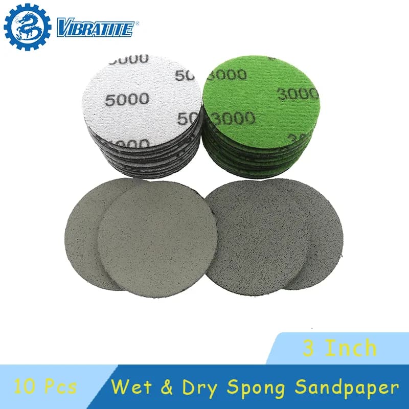 3 Inch Trizact Hookit Foam Disc 75mm 10 pcs Wet and Dry Sponge Paper Disc 3000/5000Grit Polishing Buffer Abrasive Card