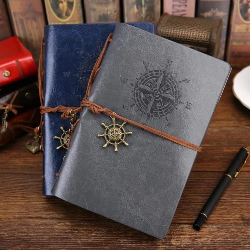 Diario viaggio in pelle, diario con 150 pagine bianche e ciondolo