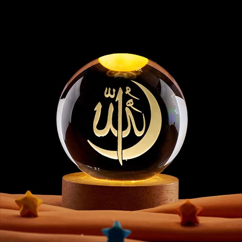 Decorazione Ramadan Sfera di cristallo 3D Luce notturna Moschea Castello Luna Incandescente Ornamento Musulmano Islam Decorazioni per feste Ramadan Kareem Regalo