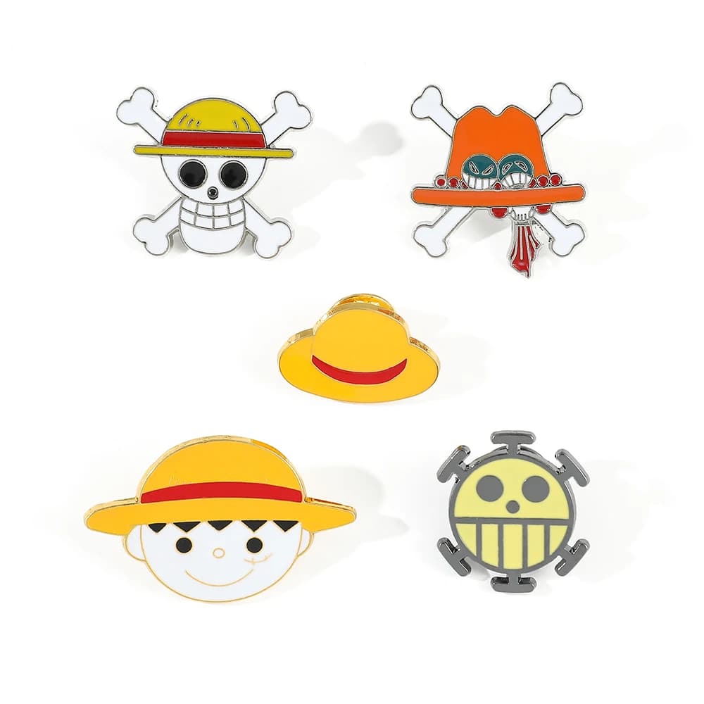 Set di 5 Spille in Metallo Smaltato a Tema Cartone Animato Monkey D. Luffy, Design Creativo a Teschio, Accessori per Zaini, Abbigliamento e Gioielli, Regalo per Amici