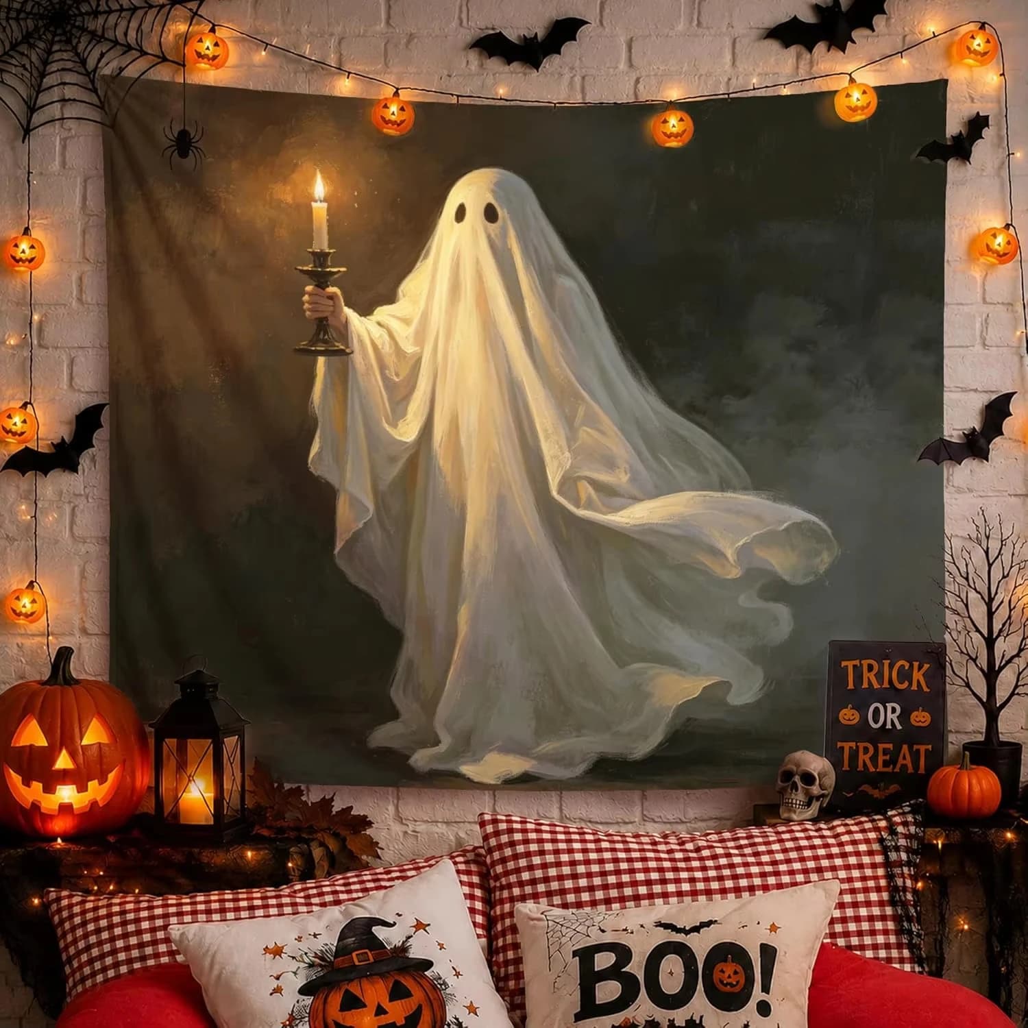 Spooky Ghost Halloween Tapestry Wall Hanging Decoration Haunted House Backdrop Autumn Seasonal Party Decor