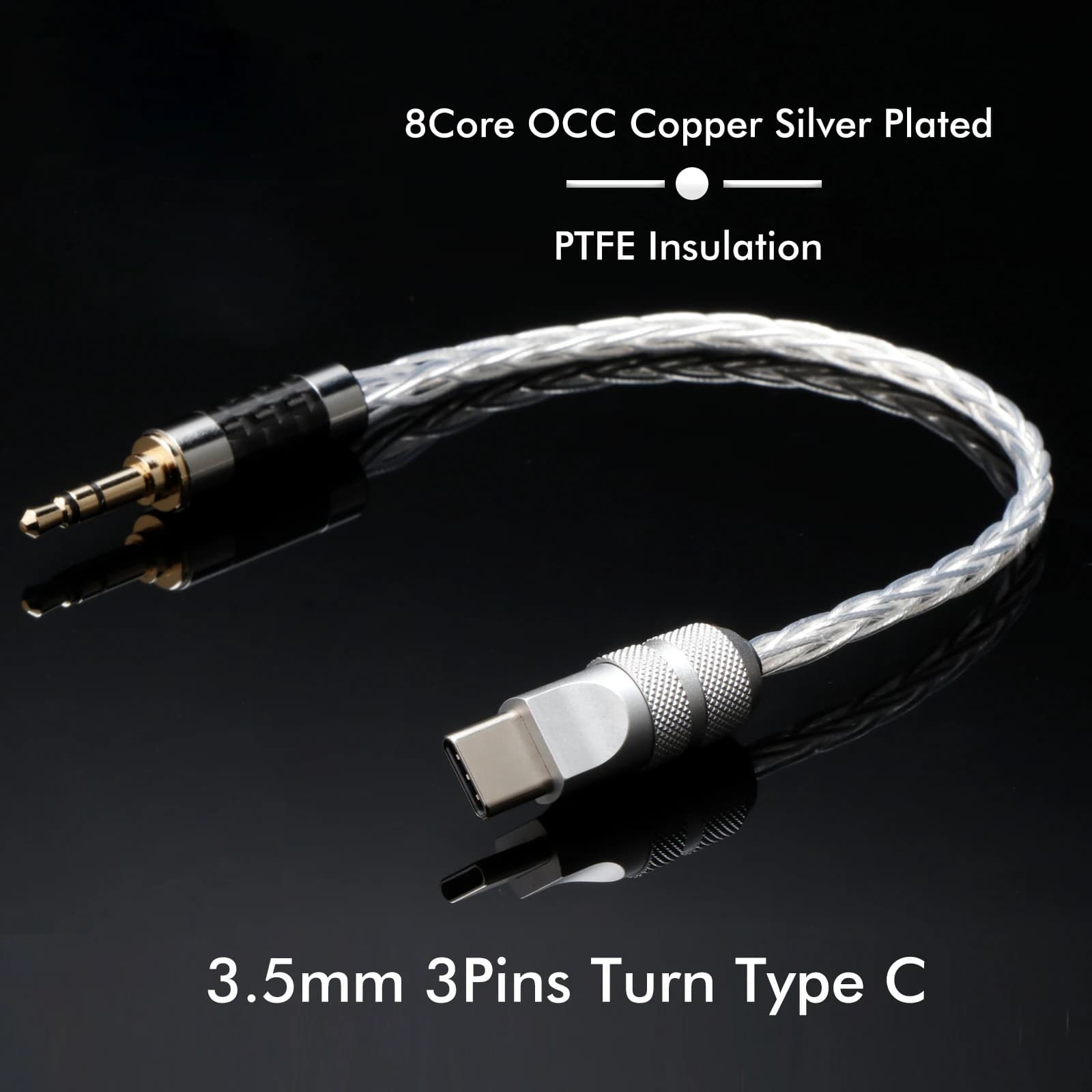 Cavo Audio HIFI USB Type-C a Jack 3.5mm 2.5mm 4.4mm, Cavo AUX OCC Placcato Argento per Altoparlanti e Lettori Auto