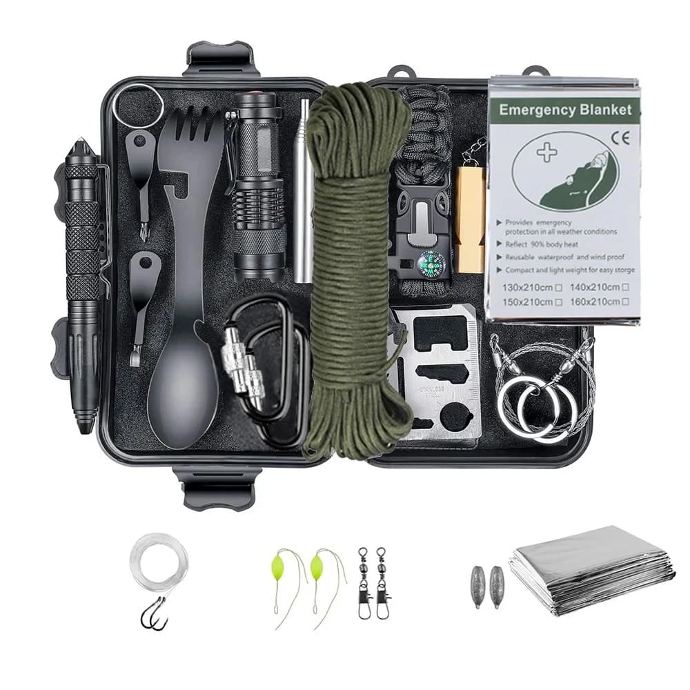 Kit di sopravvivenza di emergenza professionale Attrezzatura da campeggio Multifunzione Attrezzatura di difesa tattica Primo soccorso SOS Avventura nella natura selvaggia
