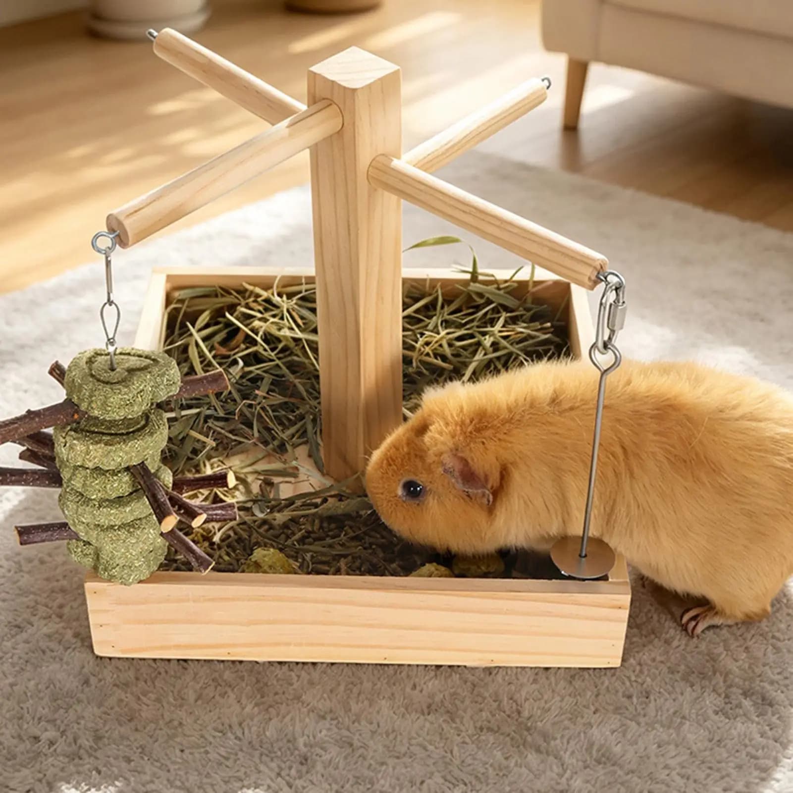 Bunny Hay Feeder Wooden Chinchilla Small Animals Indoor Bowl Small Animal Hay Feeder For Chinchilla Pet Food Indoor Home Cage