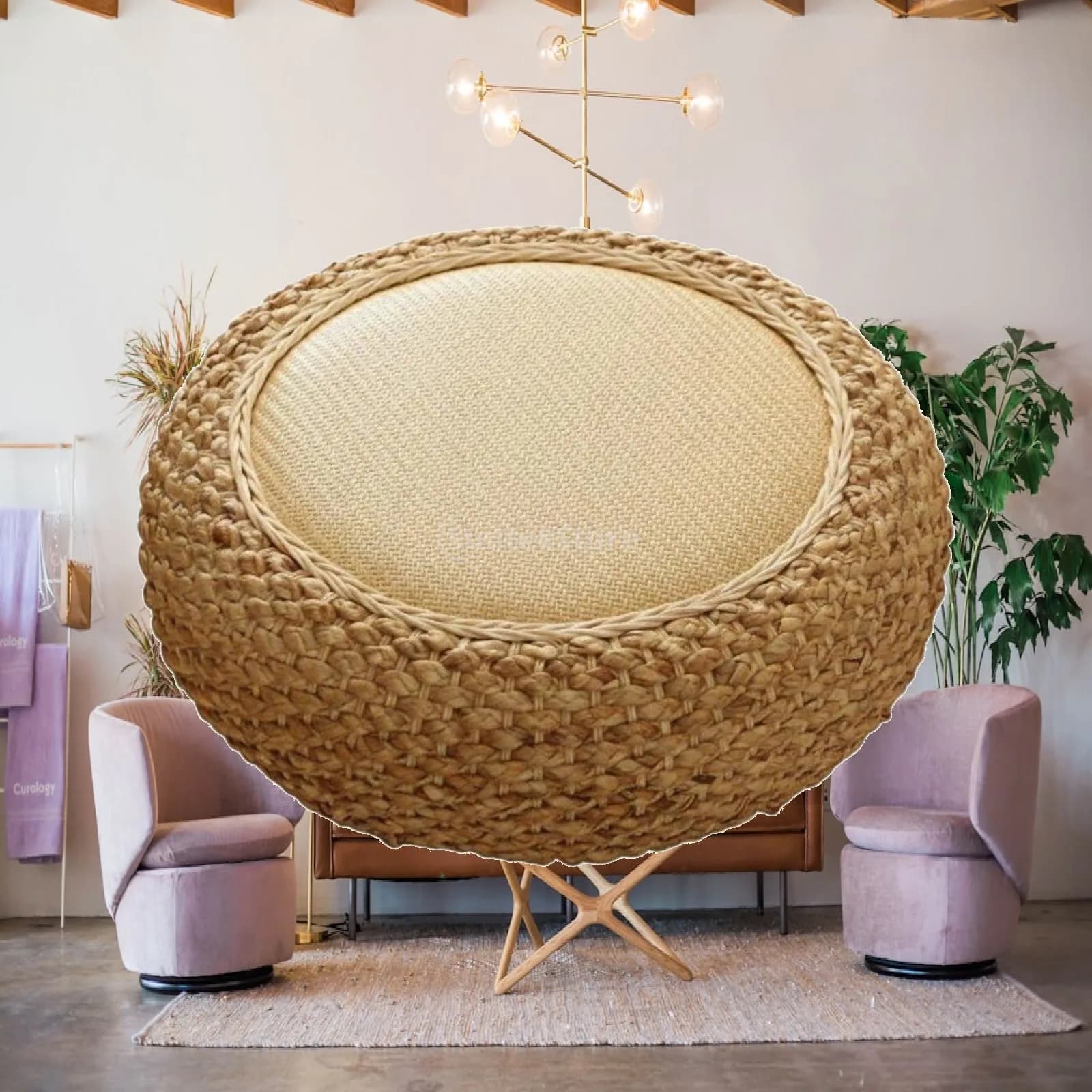 Sturdy Woven Cushion for Floor Sitting Rattan Straw Padded Meditation Cushion for Japanese Aesthetic Home Accent