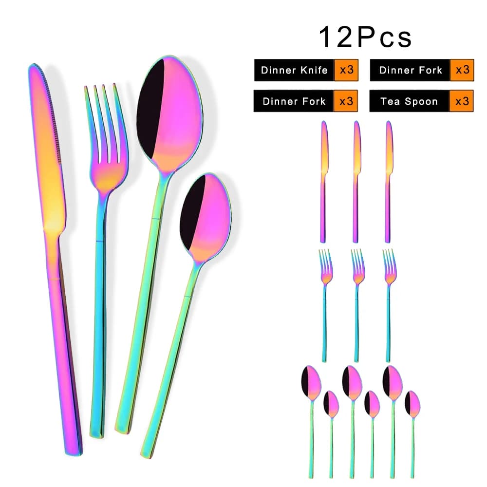 12 pcs/set Rainbow Spouse Potato Set Stainless Steel Cutters Knife Forchetta Cucchiaio Set of Stoves Potatoes from Kitchen Argenteria