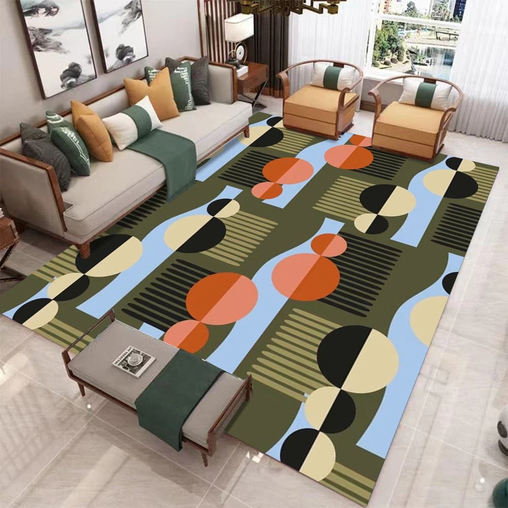 Modern Geometric Area Rug Abstract Mid Century Non-Slip Living Room Bedroom Carpet Soft Floor Mat Home Decor