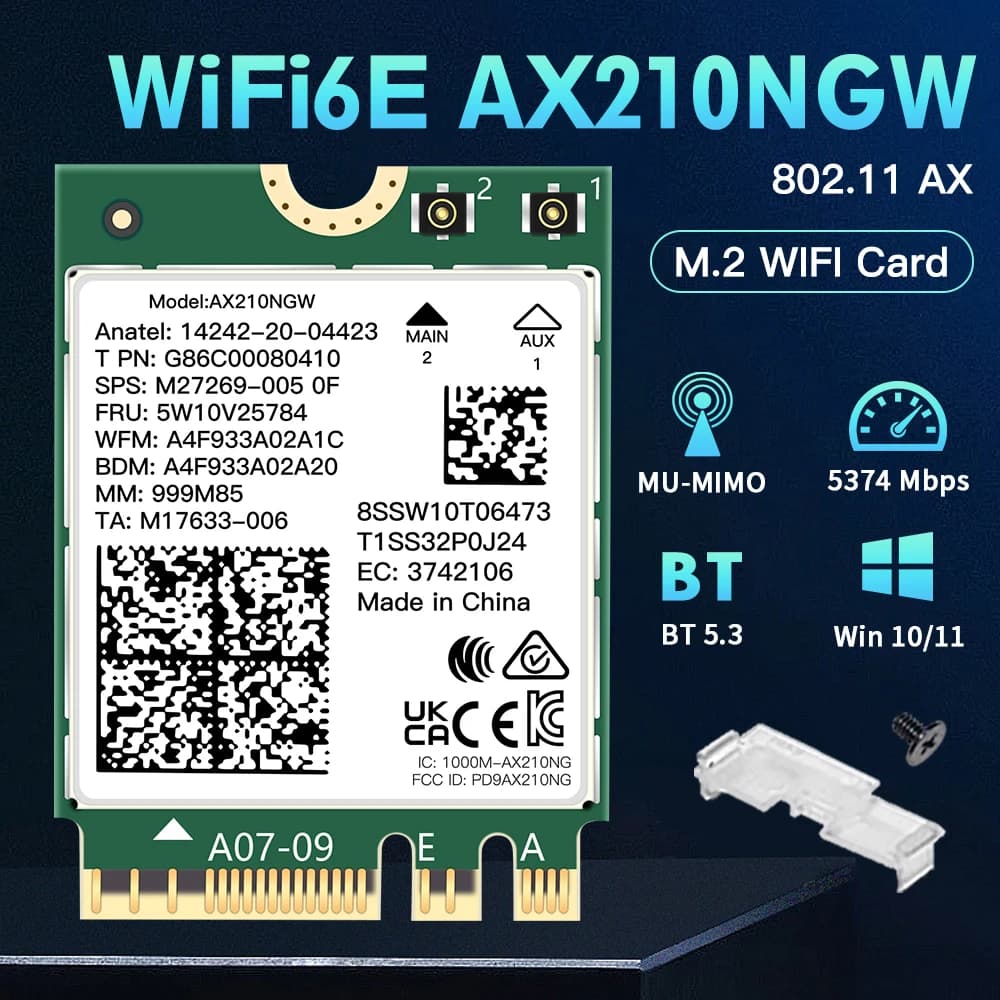 WiFi 6E AX210 Scheda Wireless Bluetooth 5.3 Tri Band 2.4G/5Ghz/6G Kit Desktop Antenna Per Intel AX210NGW M.2 NGFF Wlan WiFi Card