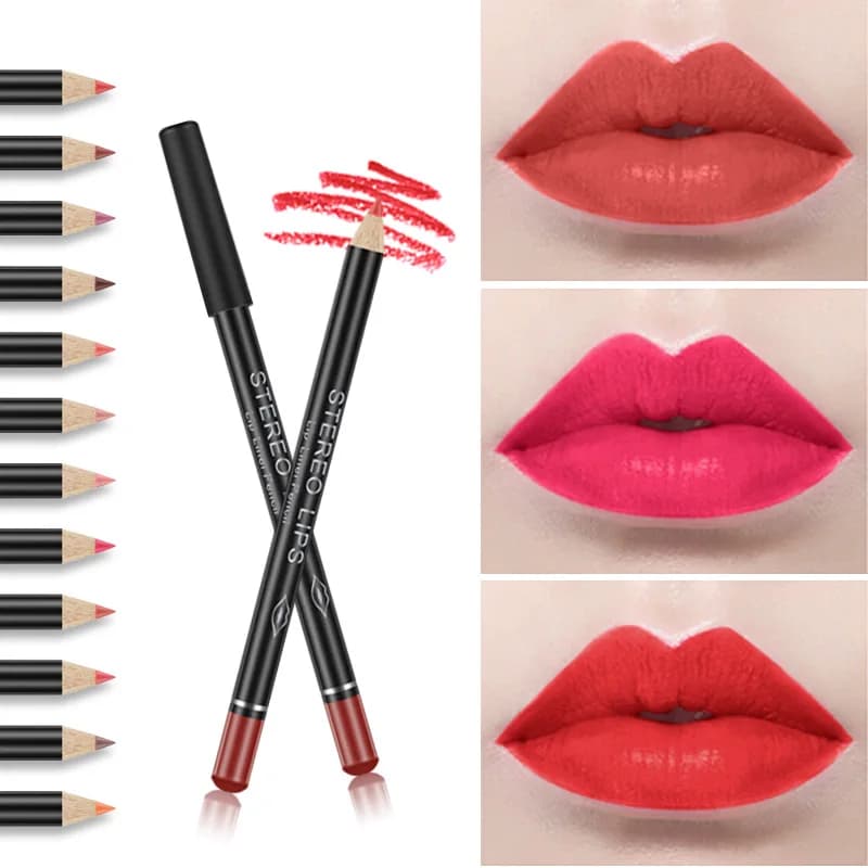 Set di 12 Matite Labbra Opache, Lunga Durata e Impermeabili, Non Unte, Colori Nude, Kit per Trucco Labbra