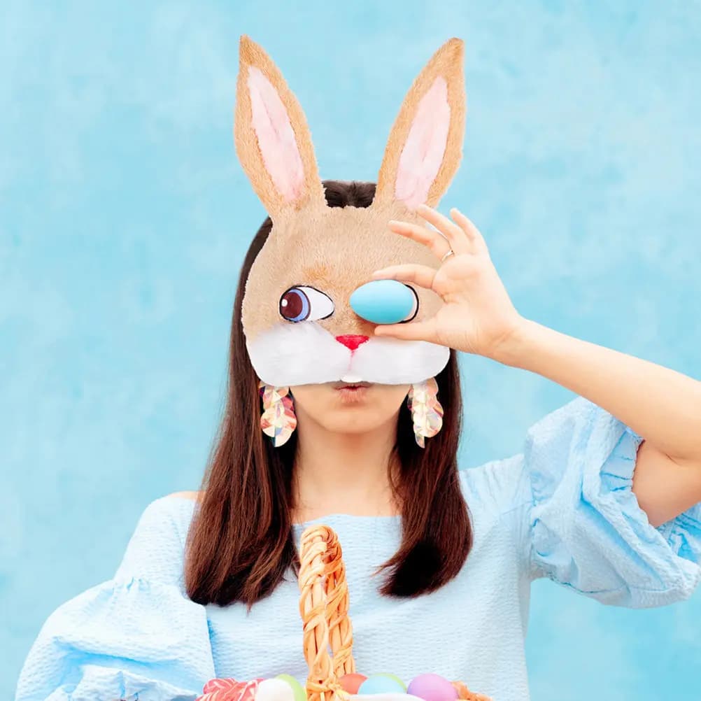 Maschera Coniglio Pasquale per Adulti, Accessorio Decorativo per Costume da Coniglio, Mezza Maschera Animale per Feste di Halloween e Natale