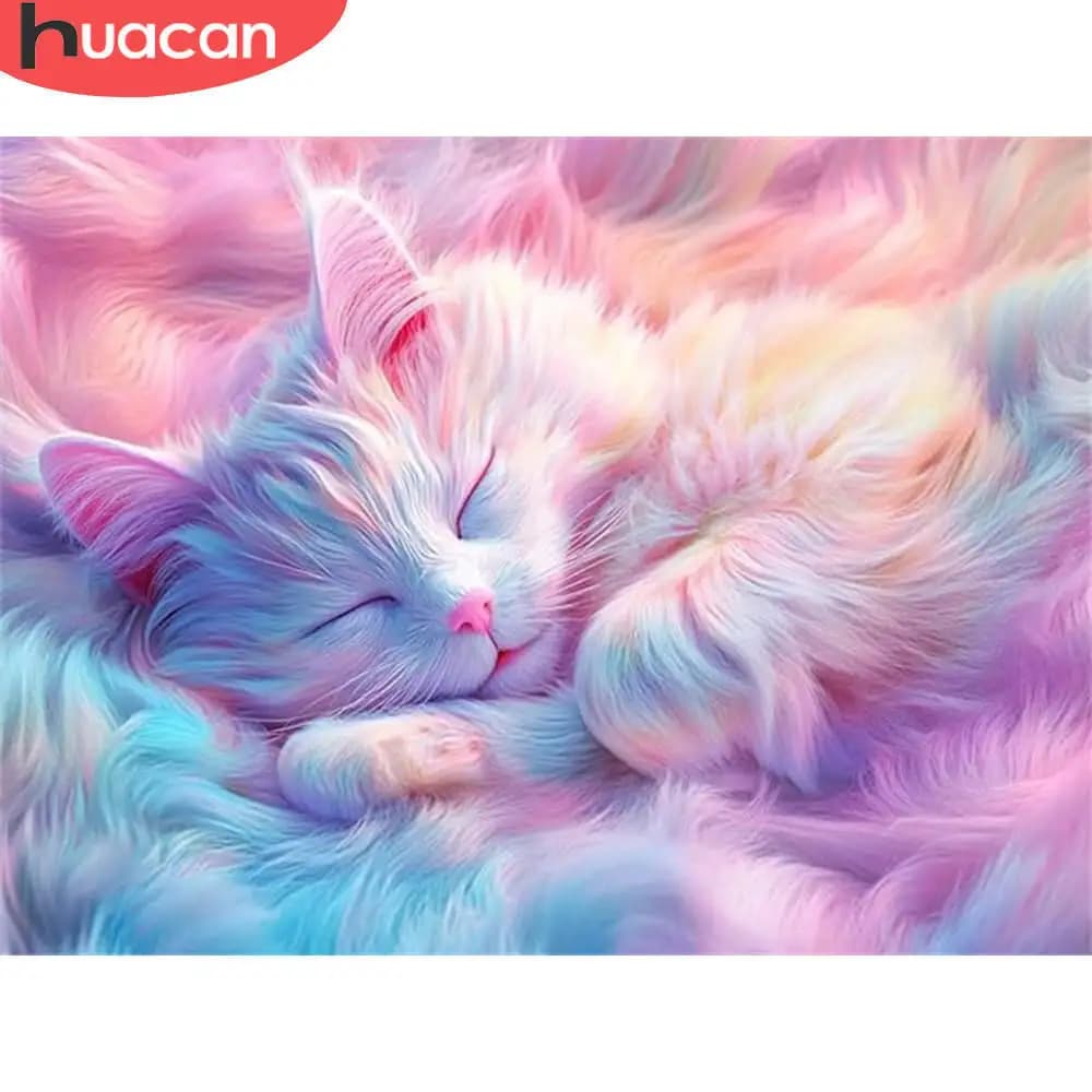 Huacan Diamond Painting Cat Animal Mosaic Cross Stith Kits Embroidery Flower Rhinestones Pictures Full Drill Home Decor