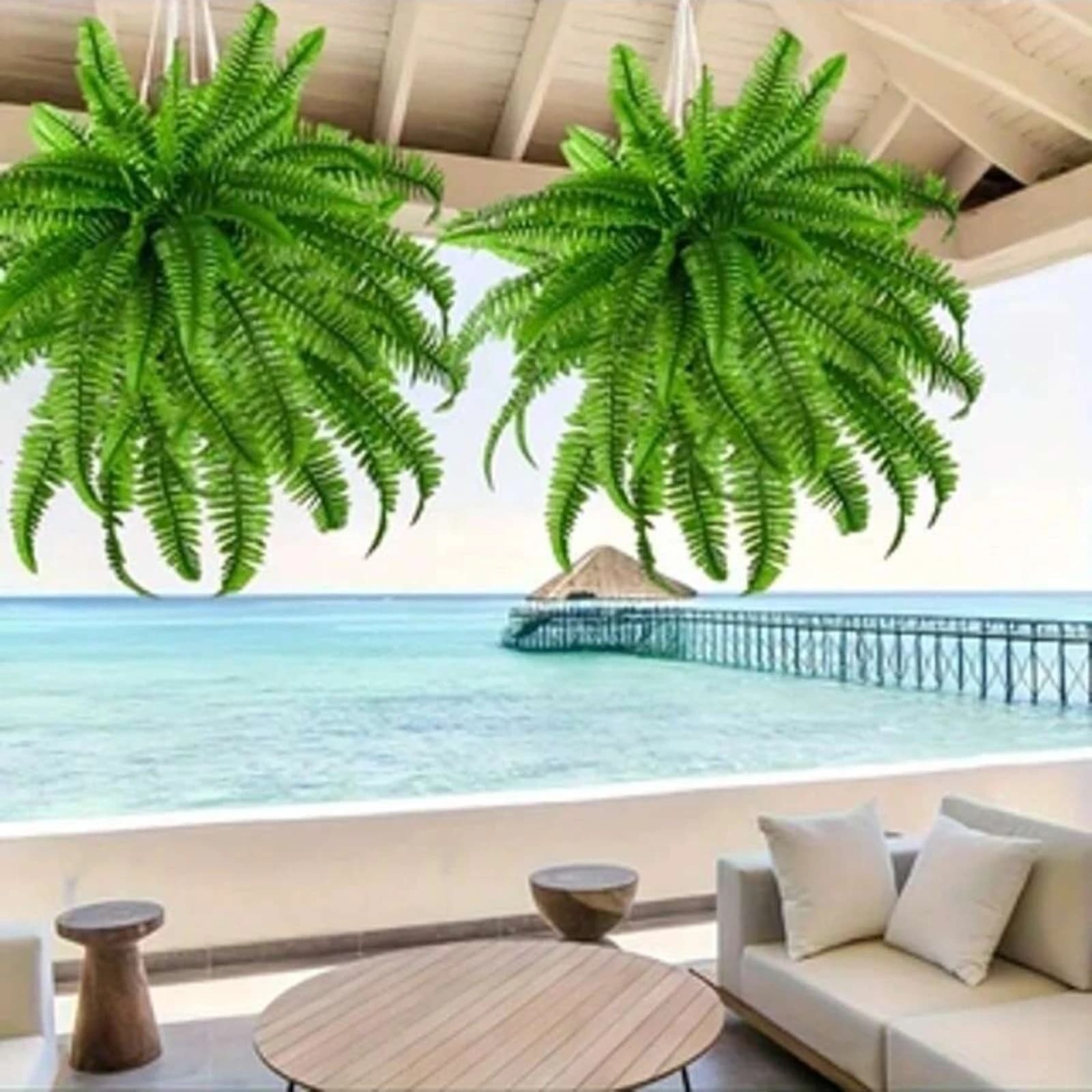 Realistic Artificial Green Plant Family Exquisite Plants Arrangement Decoration Faux Green Plastic Leaf Plant Decor Set 2PCS