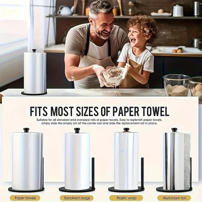 Portatovaglioli verticale da banco in acciaio inossidabile di successo con contenitore per pellicola trasparente e base appesantita, organizer da cucina