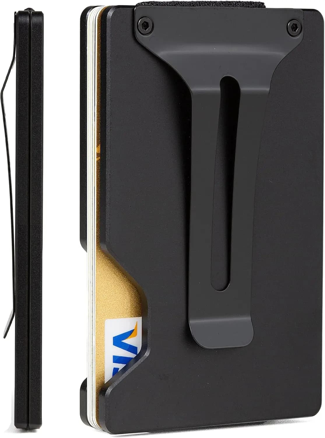Portafoglio sottile in fibra di carbonio per uomo con blocco RFID, fermasoldi in metallo, nero opaco - Design minimalista