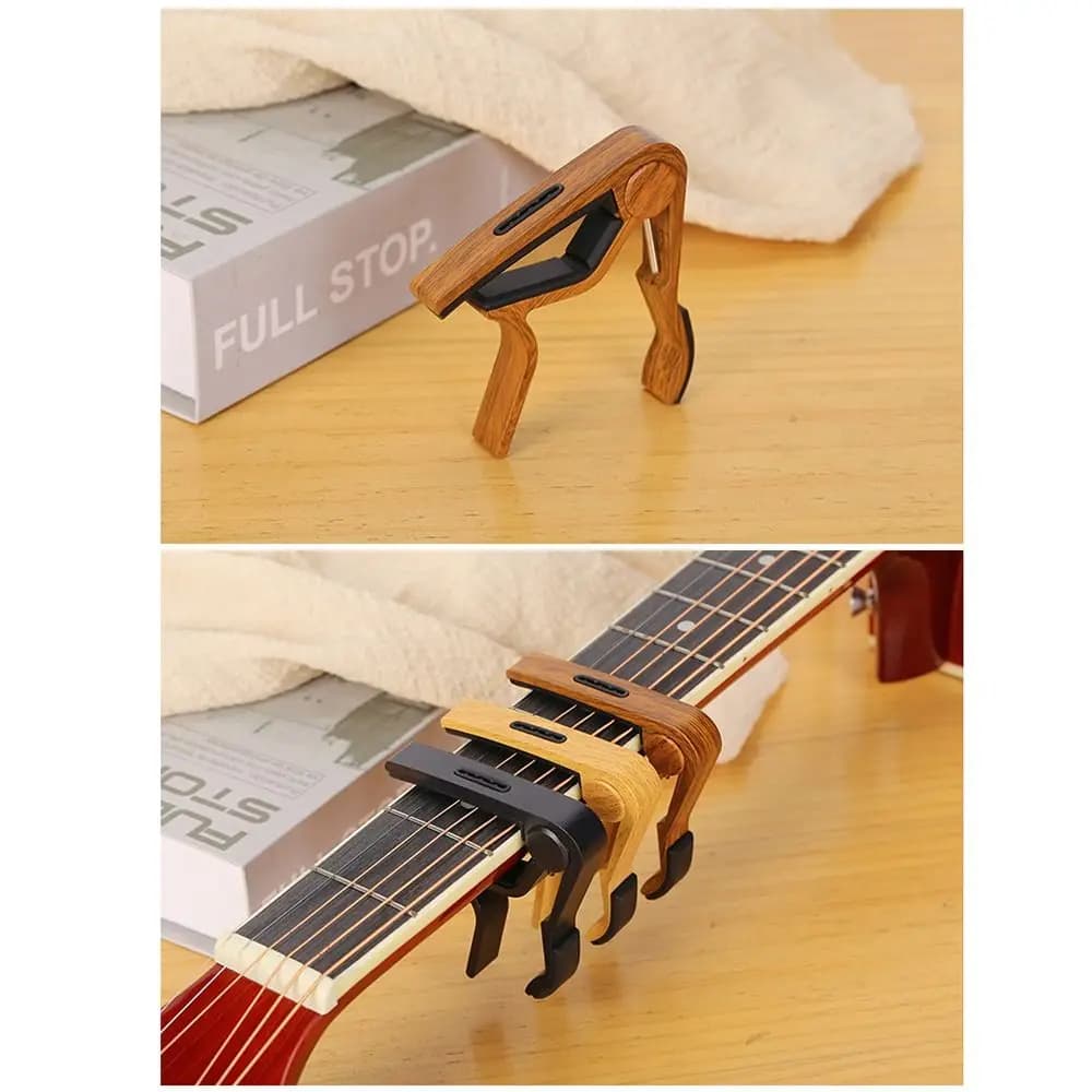 Capotasto per Chitarra in Legno di Rosa con Grana, Stabile, Imbottito in Gomma, Liscio, a Sgancio Rapido, Porta Plettro, Anti-Graffio
