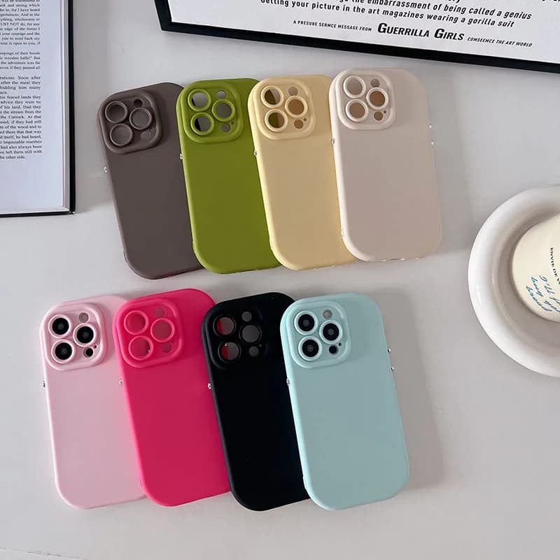 Oval Soap Soft Silicone Candy Color Case For iPhone 17 16 15 14 Plus 13 Pro Max Round Plating Button Shockproof Bumper Cover