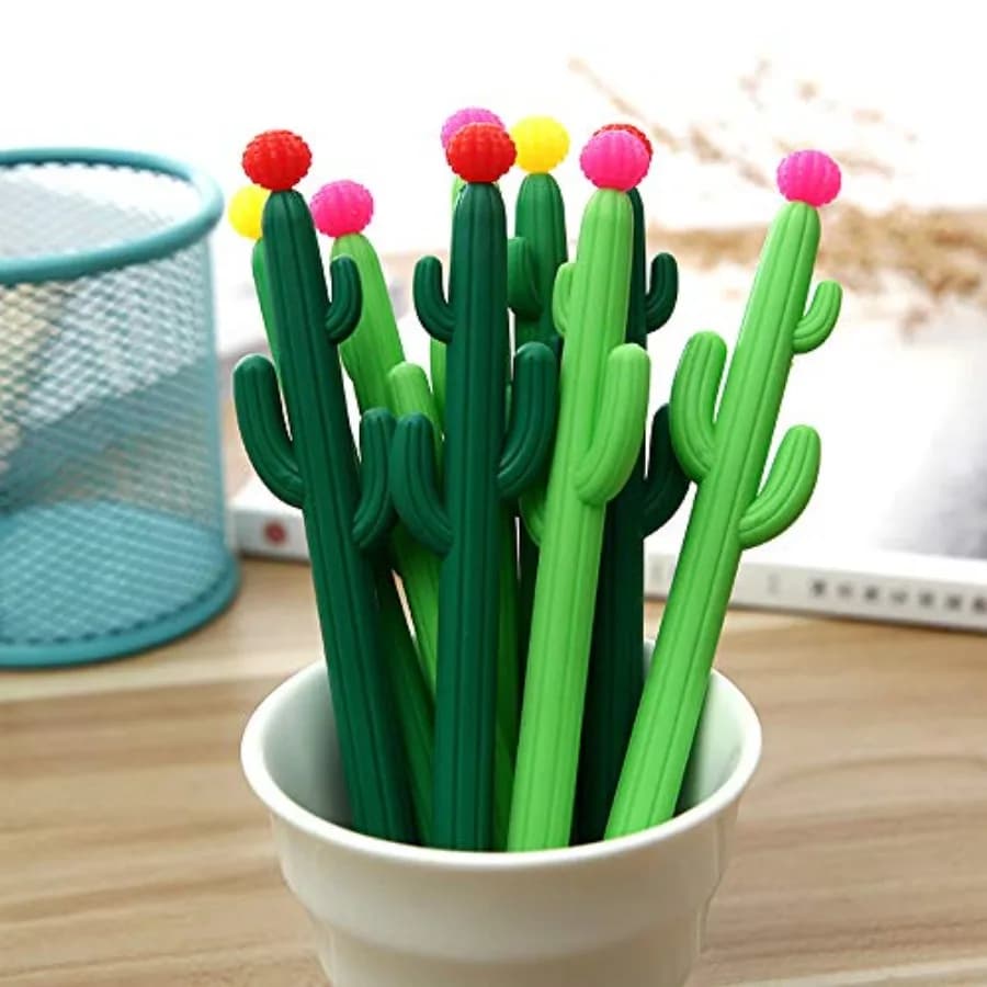 Pack of 30 Cactus Shaped Ballpoint Black 0.5mm Gel Ink Rollerball Pen for School Home Office