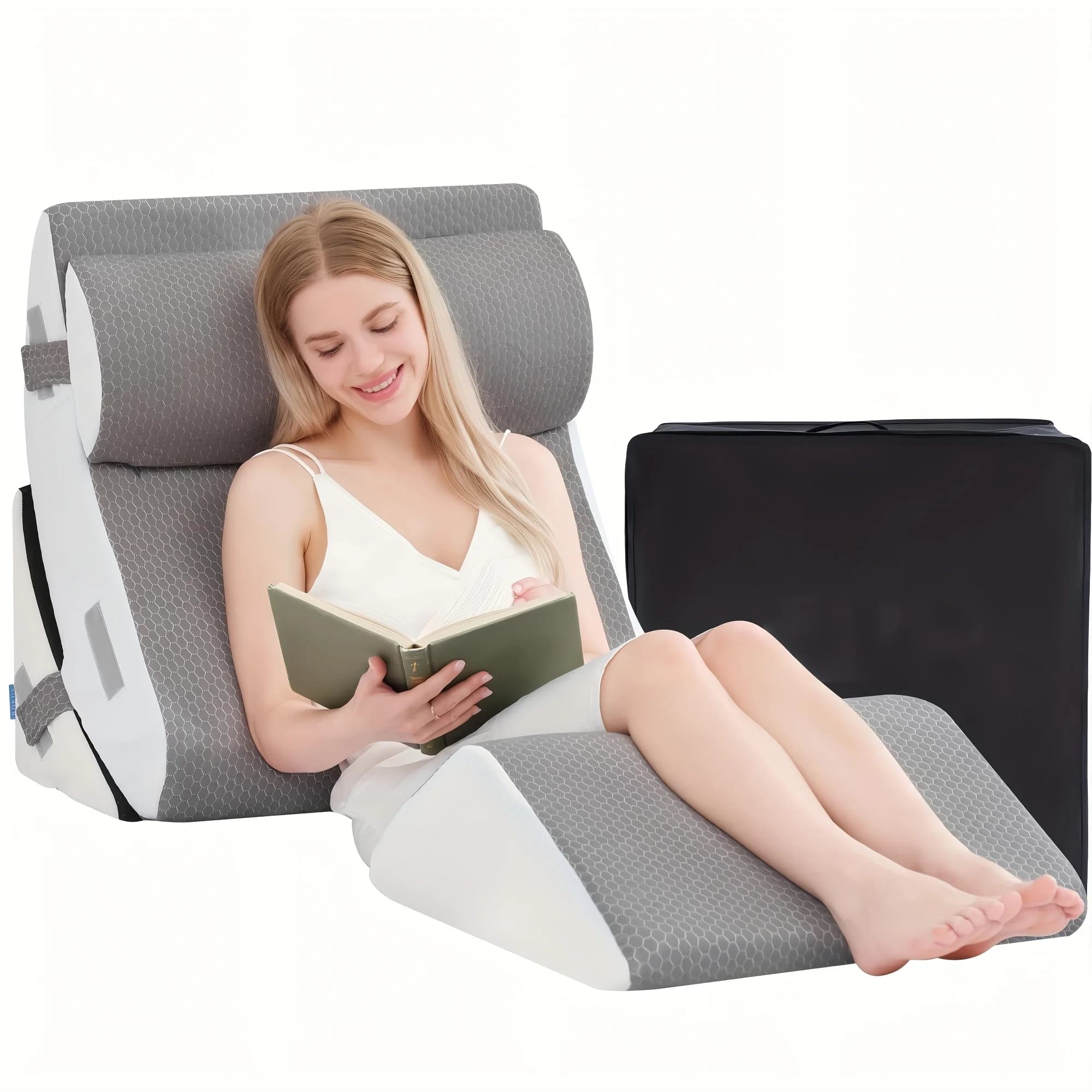 Pillow, Sleeping Wedge Pillow, Adjustable Wedge Pillow, Wedge Pillow For Back Support And Leg Elevation, Wedge Pillow For Post-Op Sleeping, Comes With Travel Pouch, Four Different Sets To Choose From, Meets Different Needs, White/Gray