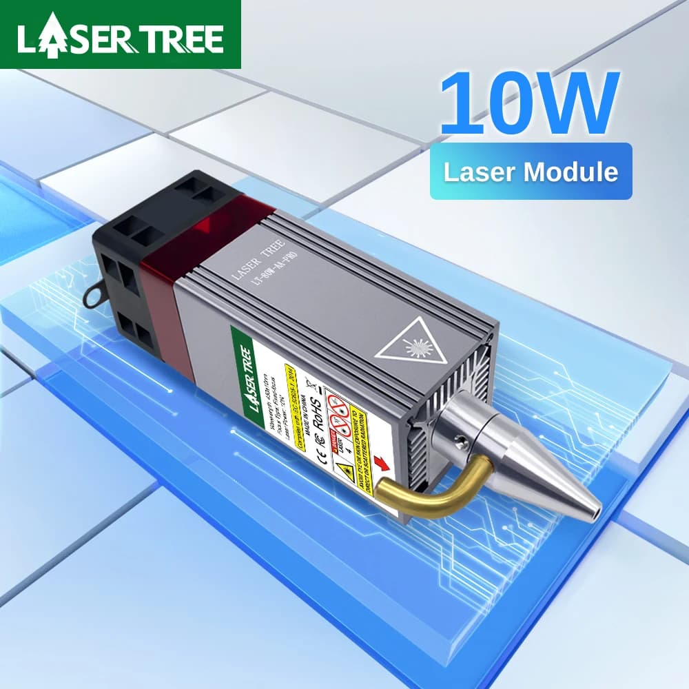 LASER TREE Modulo laser ad alta potenza da 10 W con ugello in metallo Air Assist Testa laser TTL per macchine da taglio per incisione CNC Strumenti fai da te