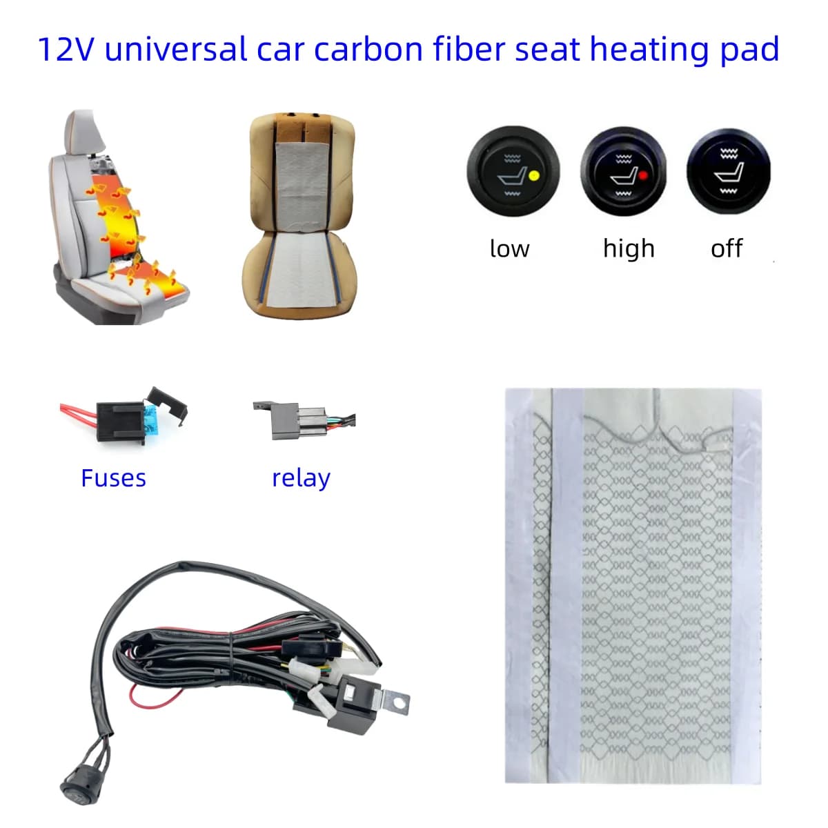 Car Seat Heater 12v Carbon Fiber Universal Car Seat Thermal Bearing Kit Sets for Round Switches Winter Covers Set
