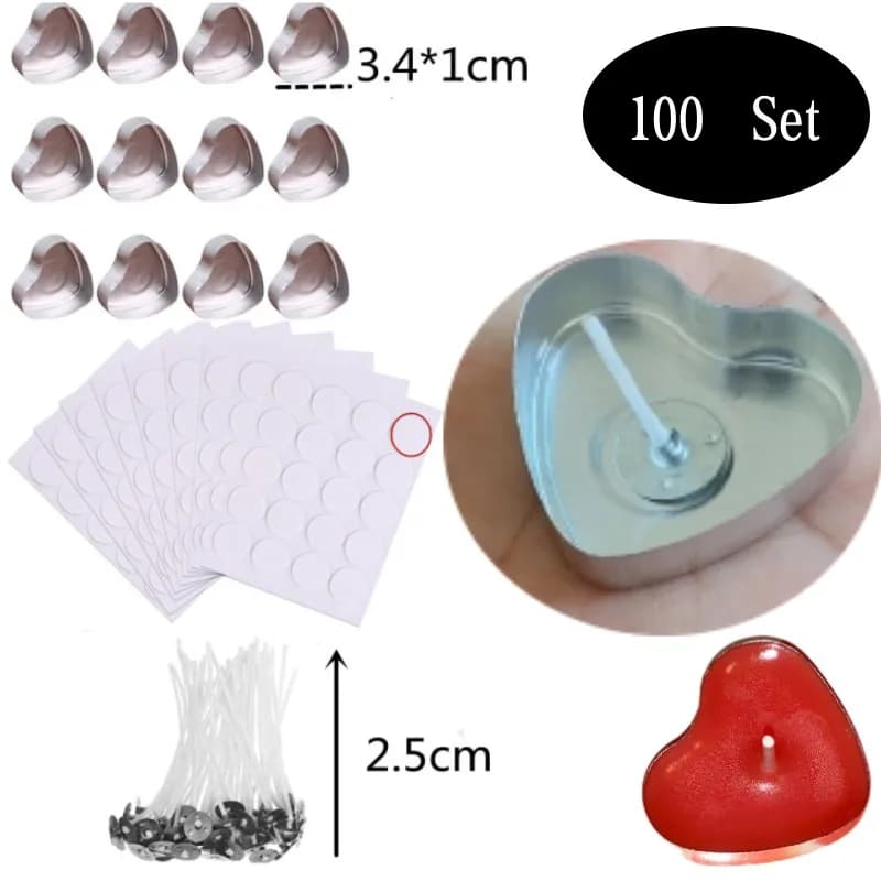 100 set a forma di cuore vuoto in alluminio tealight candela barattoli di cera barattoli contenitori stampi supporti per strumento di creazione di candele fai da te