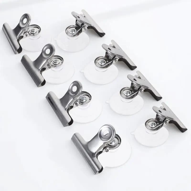 8 Pezzi Ganci a Ventosa in Acciaio con Clip, Supporto Trasparente Resistente per Insegne da Finestra, Decorazioni, Tende Doccia, Superfici in Vetro