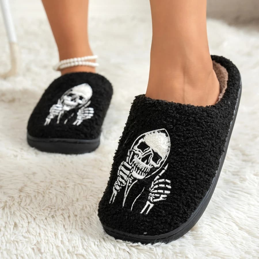 Funny Ghost Face Halloween Women Slippers Indoor Warm Soft Sole Comfort Bedroom Anti-slip Couple Shoes