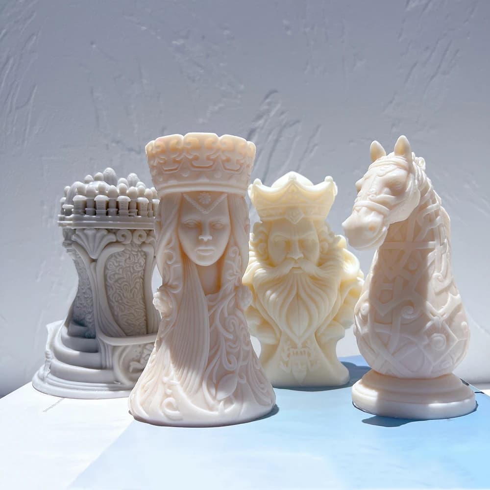Scacchi Re Regina Cavaliere Rook Stampo per candele Cera di soia Decorazioni per la casa Statua degli scacchi Stampo in silicone Figurina in resina Stampo in silicone