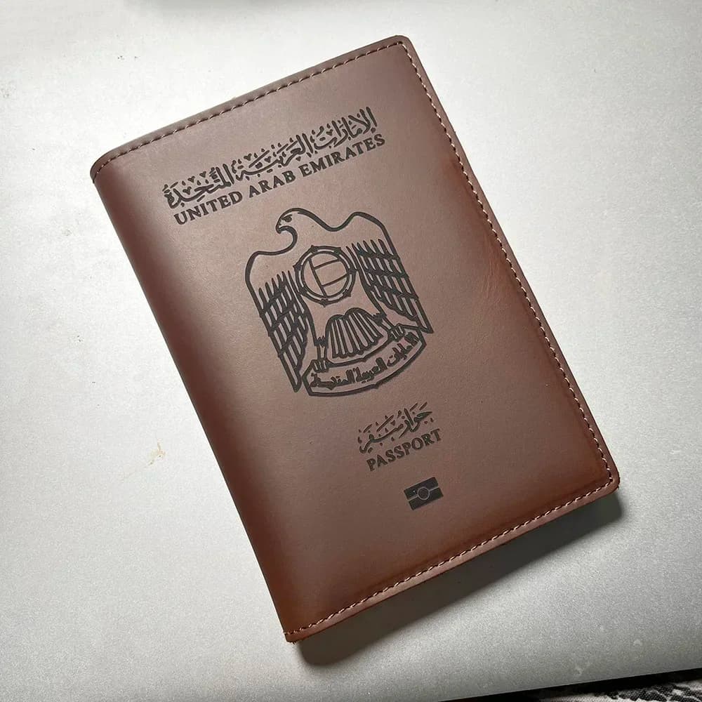 100% Leather The United Arab Emirates Emirati Passport Cover in vera pelle Emirates of The Uae porta passaporto custodia per passaporto
