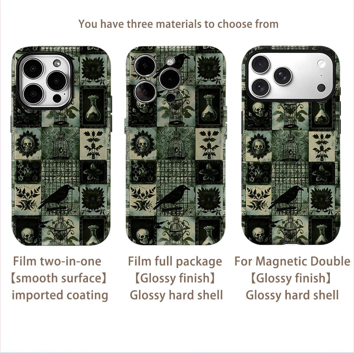 Gothic Tiles Crow Cage Skull For Phone Case for iPhone 18 Pro 17 16 15 14 13 12 11 Pro Max plus - Single Double-layer Tough Case