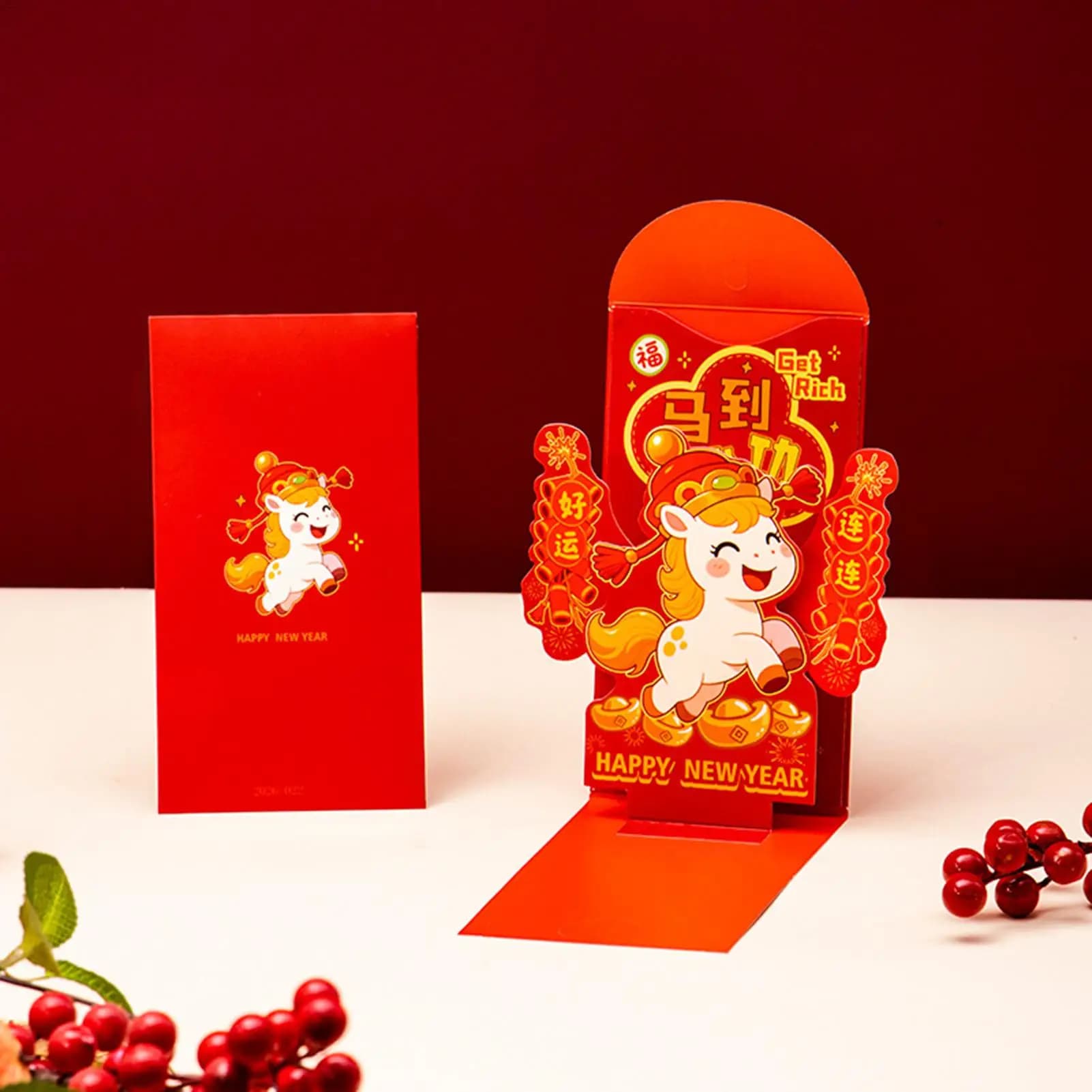 Red envelopes 2026 Lunar bags 3D 10 pieces Red luck wallet in gold foil for spring festival, weddings, birthdays, parties