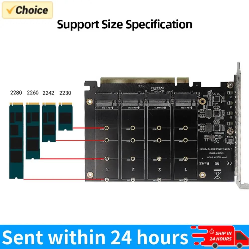 Adattatore PCIe X16 per SSD NVMe M.2, Scheda Adattatore PCI Express 4.0 X16 a 4 Porte M.2, Supporta RAID e Biforcazione PCIe