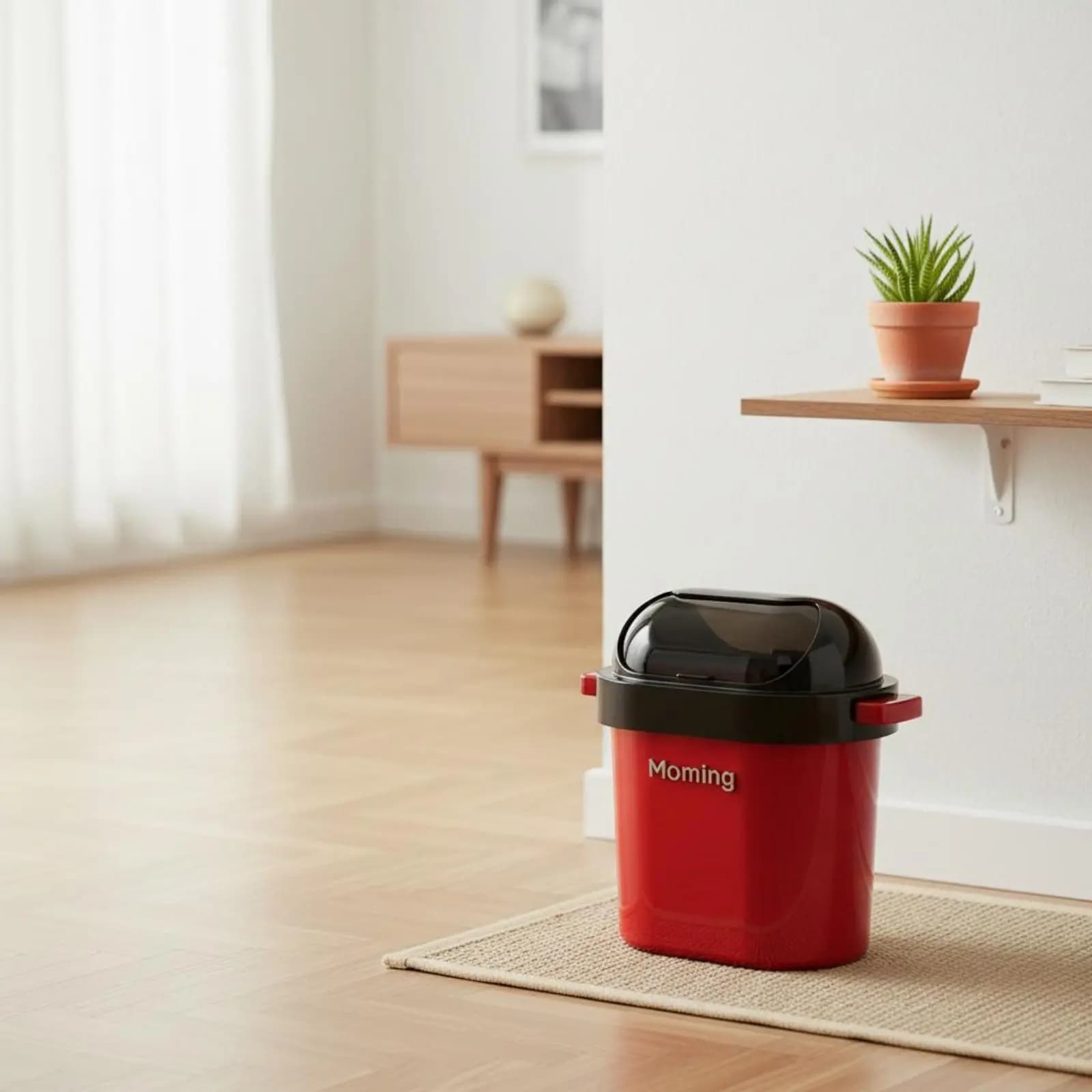 Cestino per Rifiuti con Coperchio e Manici, Bidone Salvaspazio per Bagno, Contenitore Stretto per Spazzatura, Cestino Portatile in Plastica per Camera da Letto
