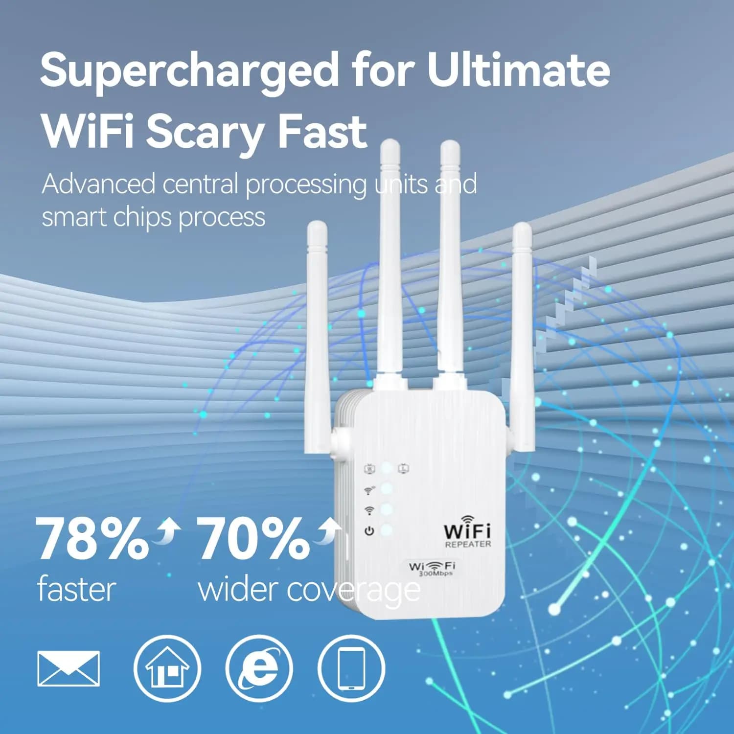 Ripetitore WiFi 1200Mbps Dual Band 2.4G 5GHz con Antenne ad Alto Guadagno, Amplificatore di Segnale a Lungo Raggio per Router Wireless Casa e Ufficio