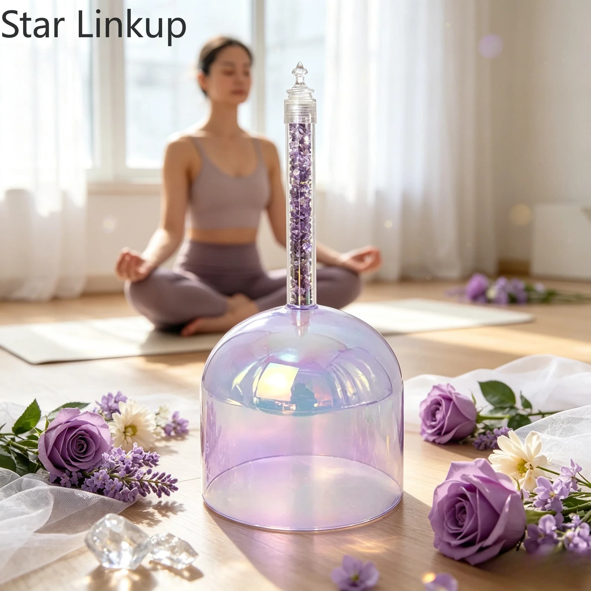 Star Linkup 6/7 Inch Clear Amethyst Hand‑Held Crystal Singing Bowl, 432Hz Premium‑Tone Sound Therapy Percussion Bowl With Portable Carry Case