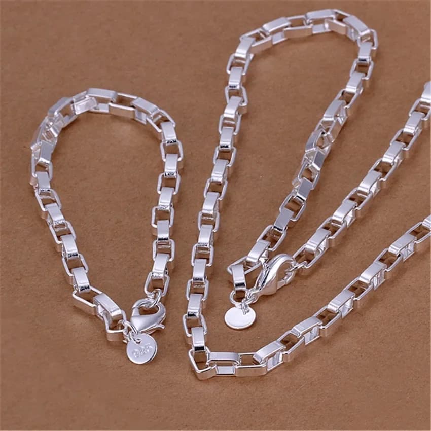 Set di gioielli con bracciali e collana a catena classica in argento sterling 925 da 5 mm, per uomo, accessori per feste e matrimoni, regali alla moda.