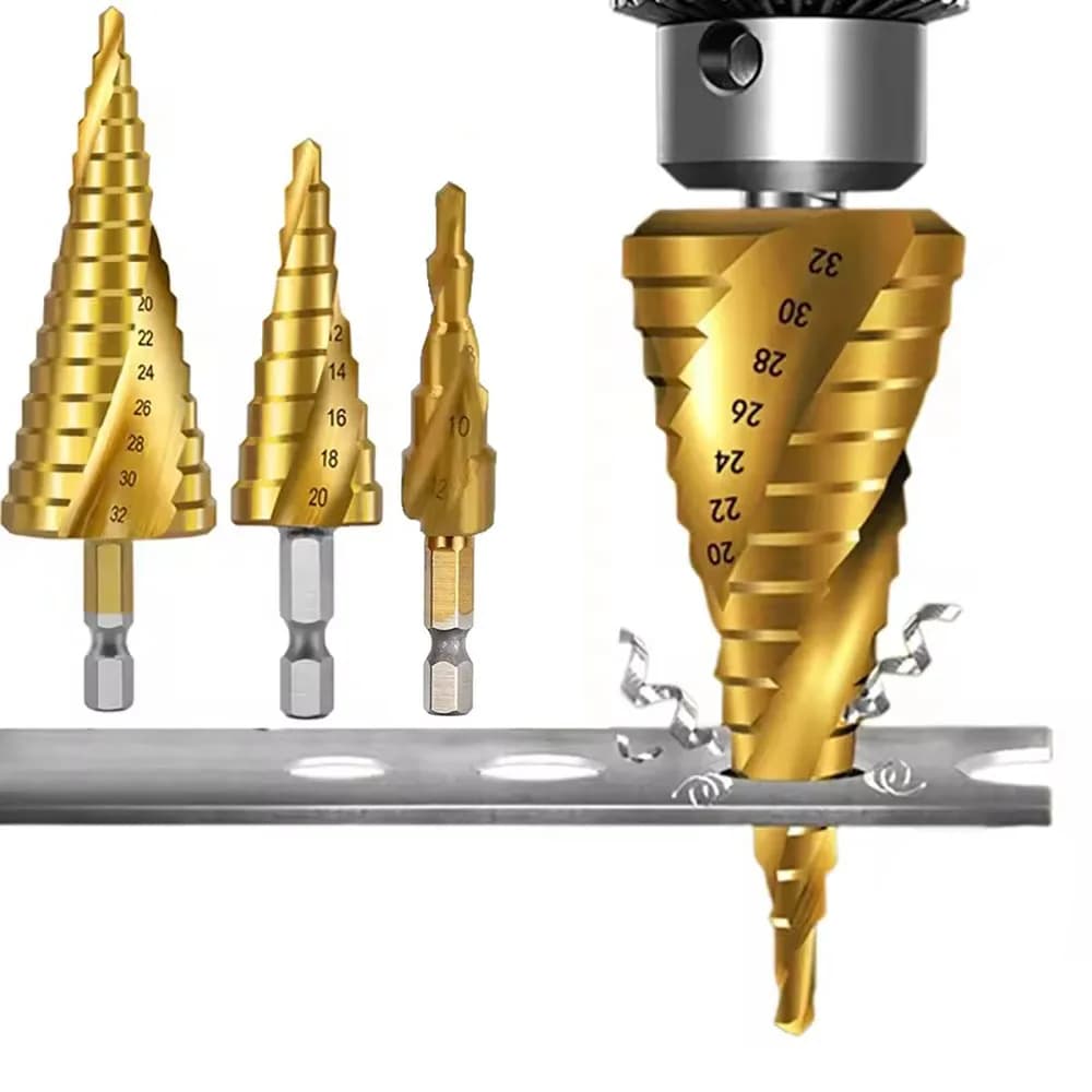 Punta a gradino placcata in titanio, gambo esagonale, scanalatura a spirale, 4-12mm/4-20mm/4-32mm, set di accessori per utensili di perforazione Baota
