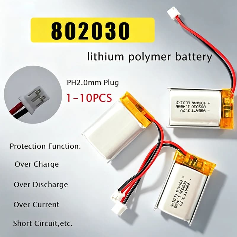 802030 Rechargeable Polymer Lithium Battery 3.7V 400mAh Li-Po For MP3 MP4 MP5 GPS Bluetooth Speaker LED Lights GPS Instruments
