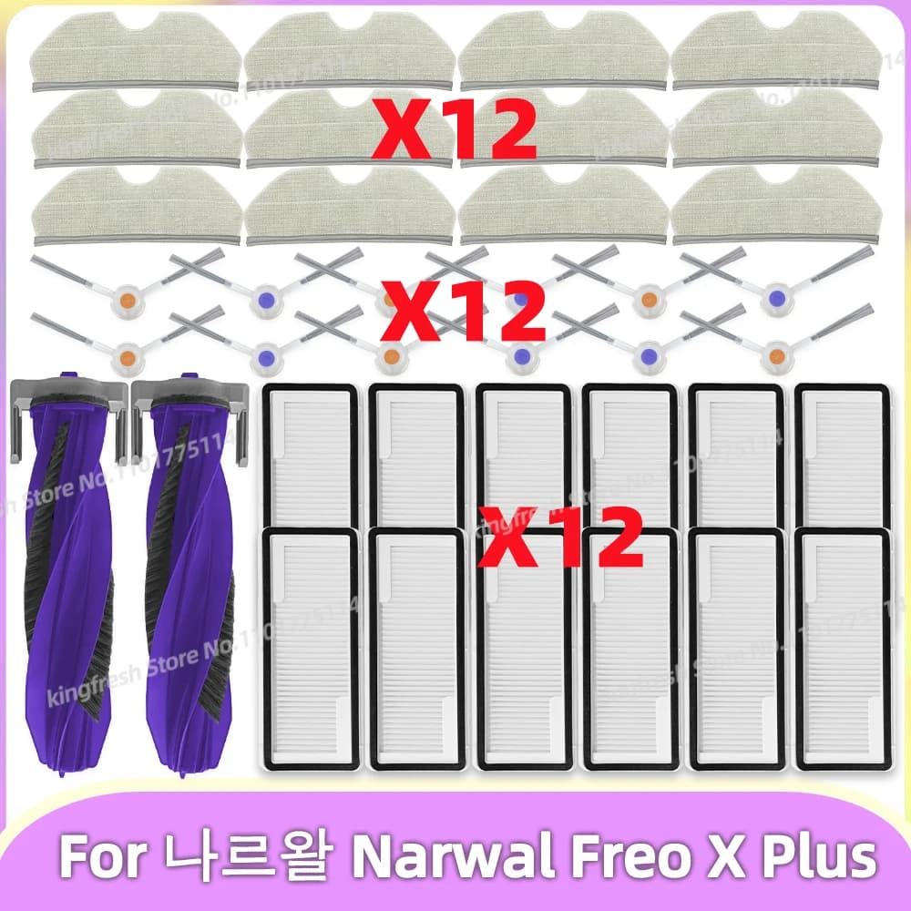 Compatibile con parti di ricambio per aspirapolvere robot 나르왈 Narwal Freo X Plus - rullo principale, spazzola laterale, filtro Hepa, tampone per mocio, sacchetto della polvere, accessori di ricambio
