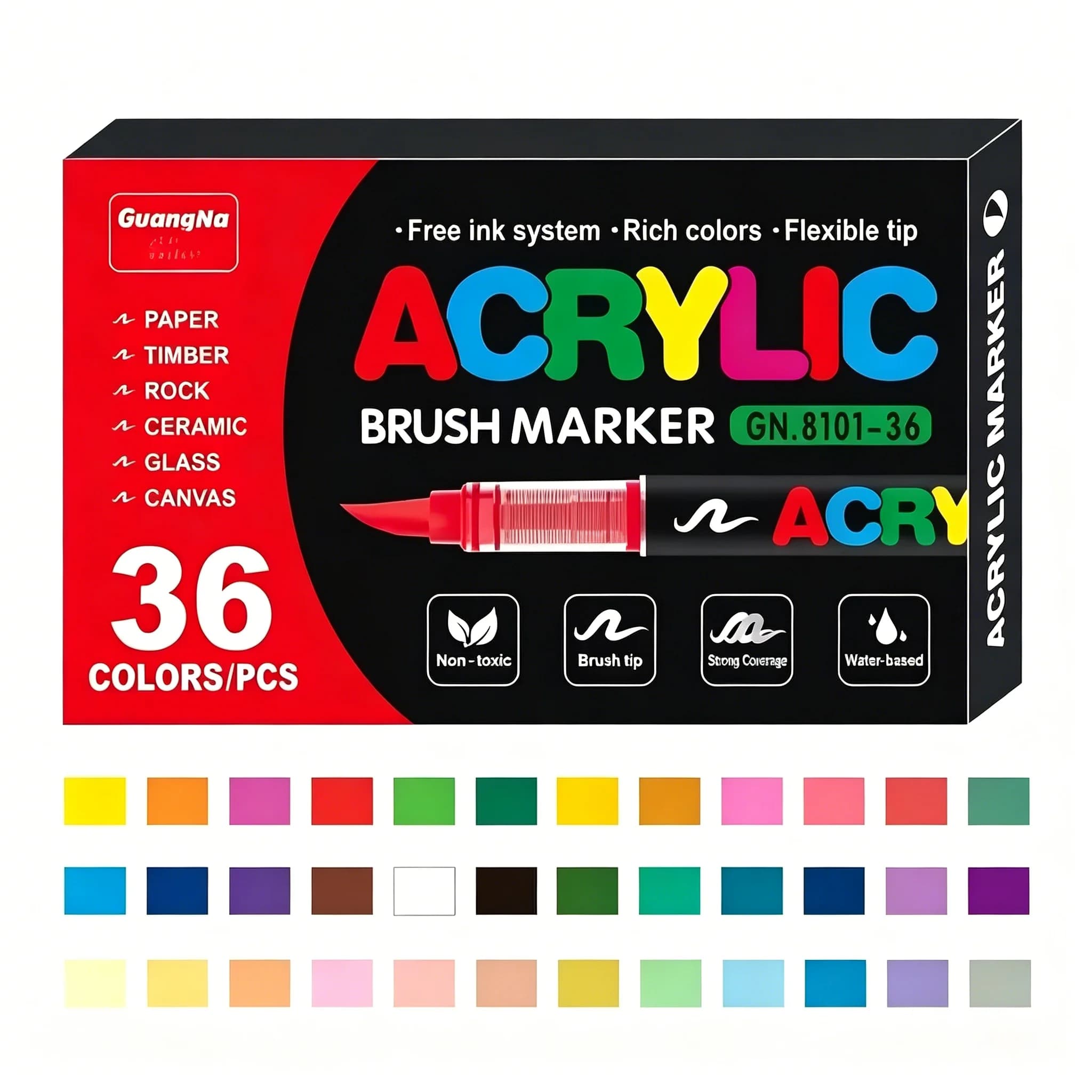 36 Colors Acrylic Paint Pen Markers Acrylic Felts Brush Tip Paint Markers For Wood Rock Painting Canvas Gift DIY Crafts