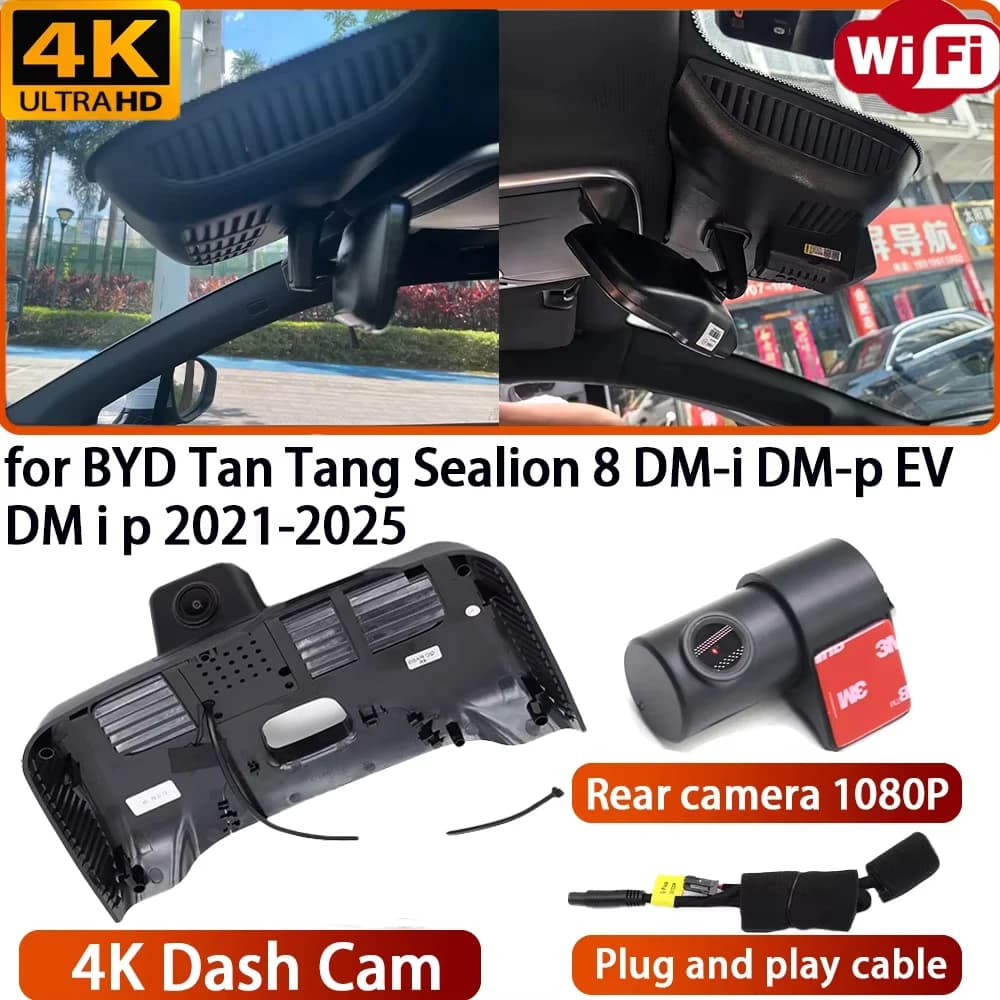 for BYD Tan Tang Sealion 8 DM-i DM-p EV DM i p 2021-2025 Video Recorder 4K DVR Dash Cam Wifi Camera 170 Wide Angle Night Vision