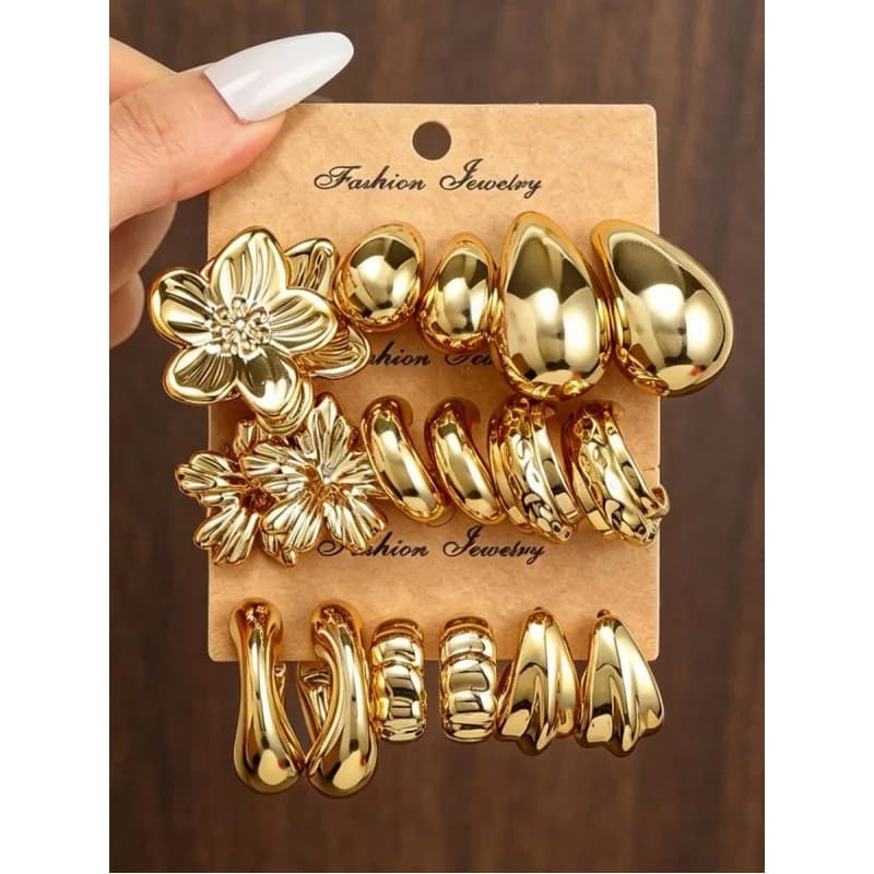3/9 Pairs Set Graceful Metal Floral Drop C-Shape Earrings – Chic Accessory for Daily, Dates & Parties.